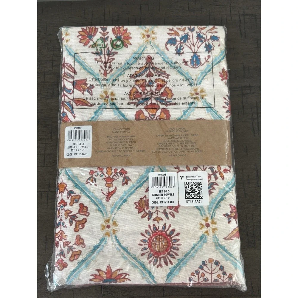 Madison D'Hermine Set of Three Kitchen Towels 100% Cotton NWT Romane Collection